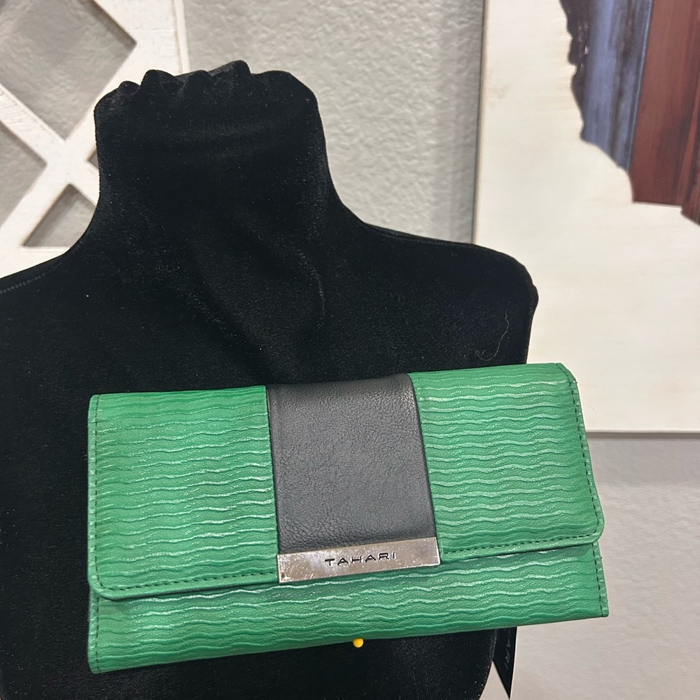 Tahari Green and Black Clutch